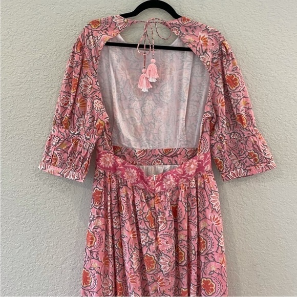 "Rosewater Reverie" Madison Mathews Boho Maxi Dress Backless Cotton Dress Large - Picture 13 of 14